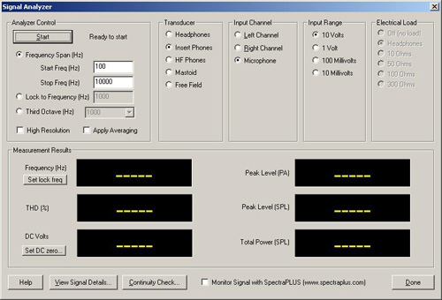 Signal analyzer utility screen